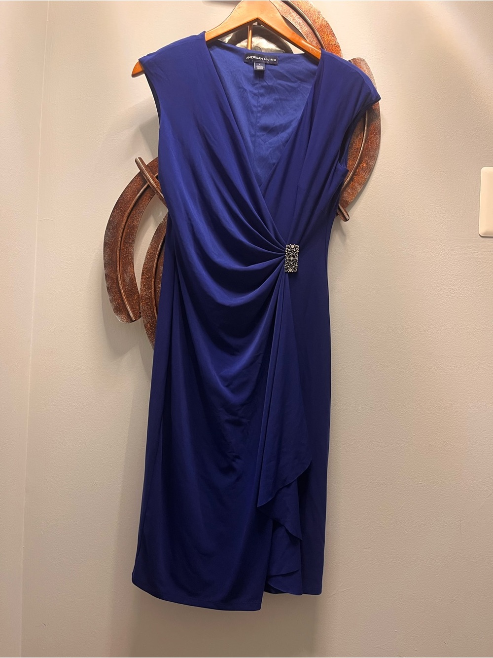 American Living Royal Blue Draped Midi Dress with Brooch 6